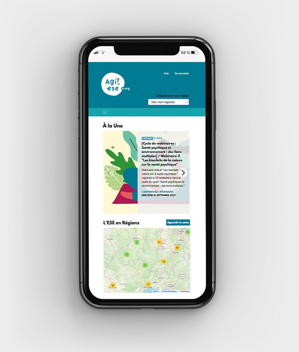 Page d'accueil du site agir-ese.org sur mobile réalisé par Tadaa