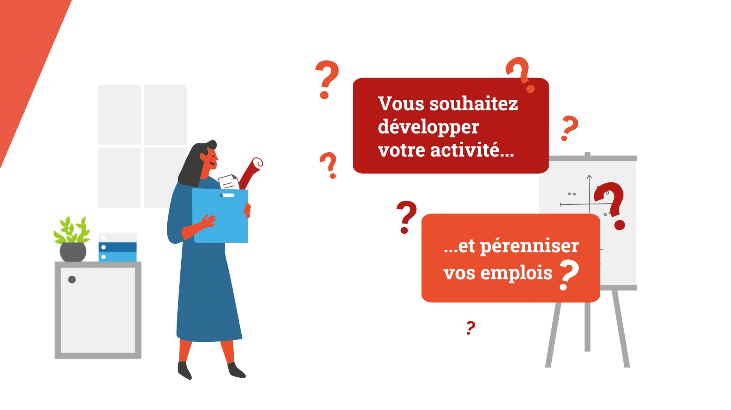 Illustration de la video de présentation du DLA avec un personnage qui se questionne sur sa structure