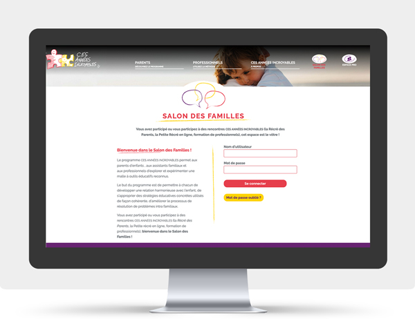 Page interieure du site internet Ces années incroyables avec le formulaire le salon des familles