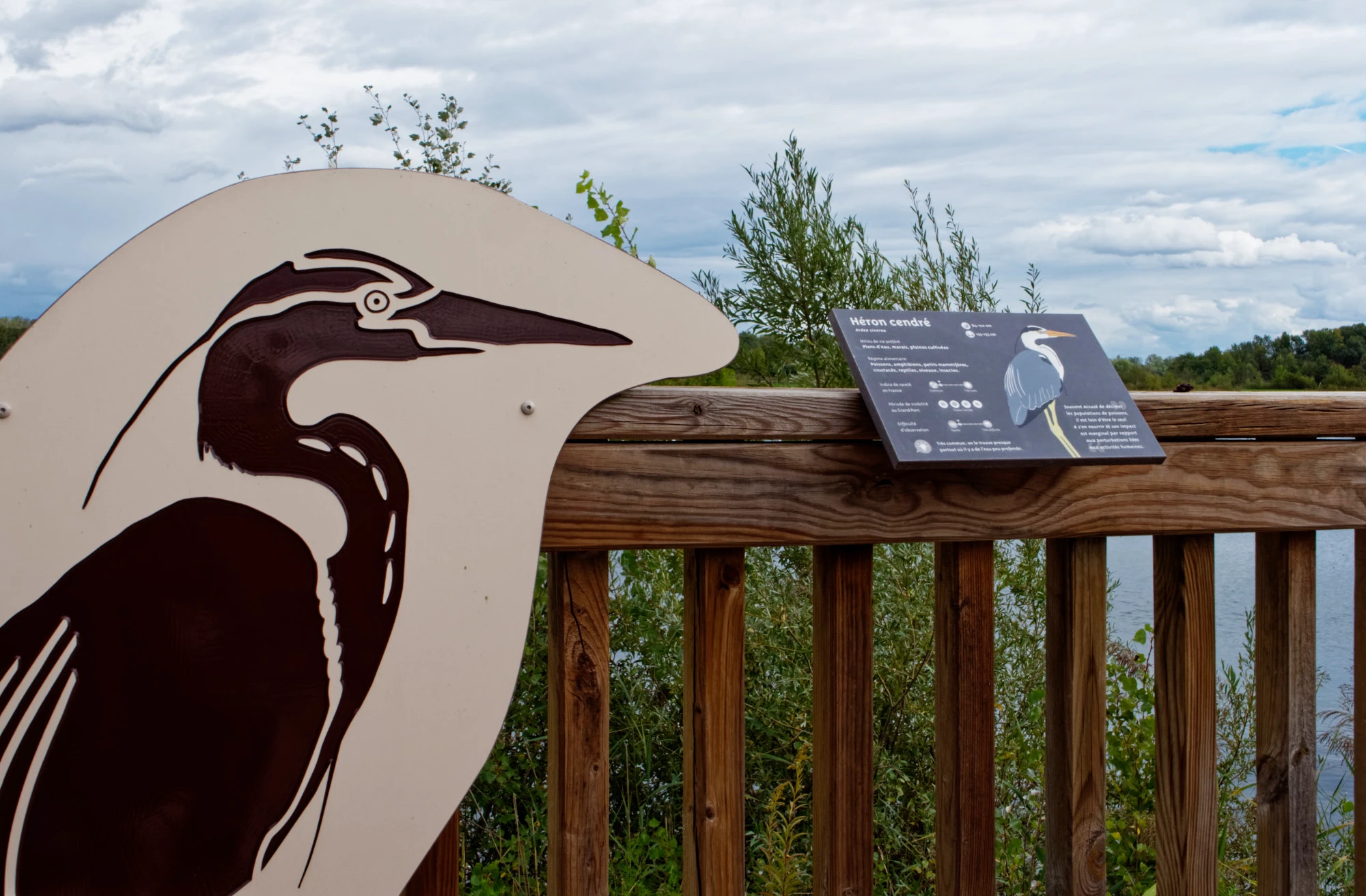 Silhouette de héron pour un sentier d'interpretation pédagogique au Grand Parc Miribel Jonage